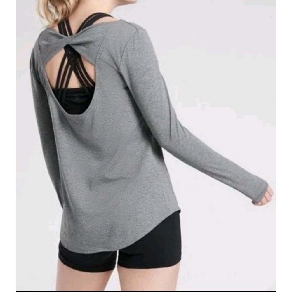 Athleta Cobblestone Gray Jacquard Flexlight Train Crewneck Tee Women's Size XS
